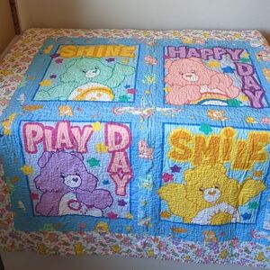 Vintage Care Bear Baby Crib Toddler  Blanket Quilt Handmade